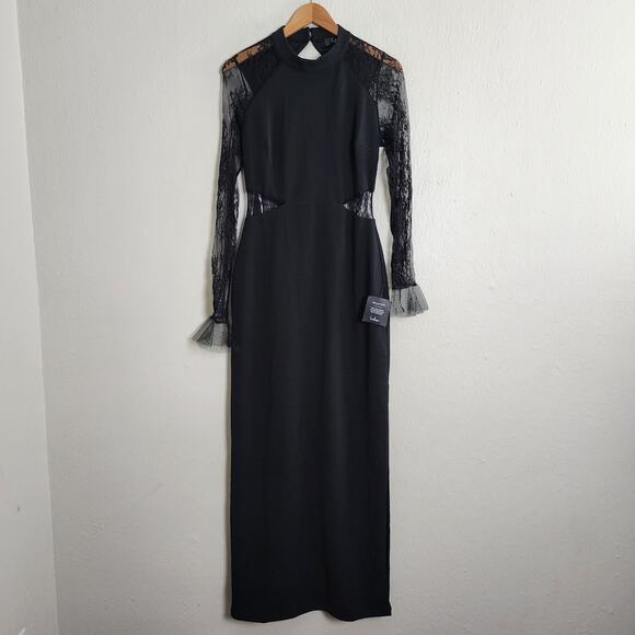 NEW Lulus Bragging Rights Black Lace Long Sleeve Column Maxi Dress - Picture 5 of 15